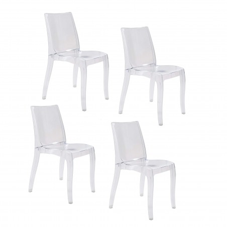 Set 4 pièces Chaise CRYSTAL LIGHT Design Transparent, Polycarbonate 42x38xH83 cm