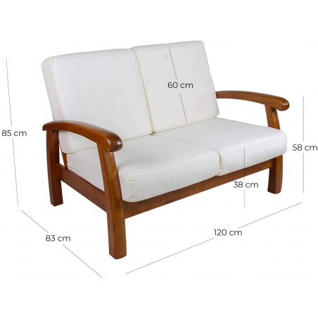 Canapé 2 Places en Bois de hêtre mod. Texas 120x85x83 cm couleur Ecru