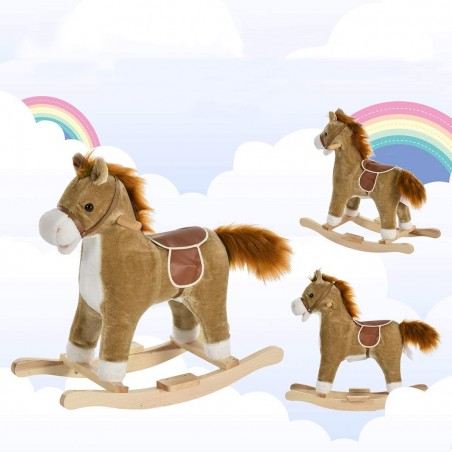 cheval à bascule avec des sons et mouvement 720401 BRUN en peluche douce
