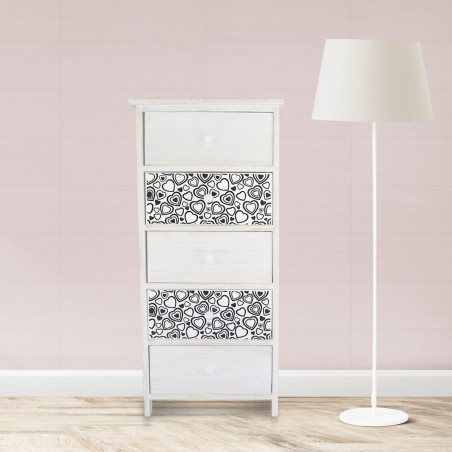 Armoire en bois blanc en forme de coeur poignée 398007 5 tiroirs 40x29xH90 cm