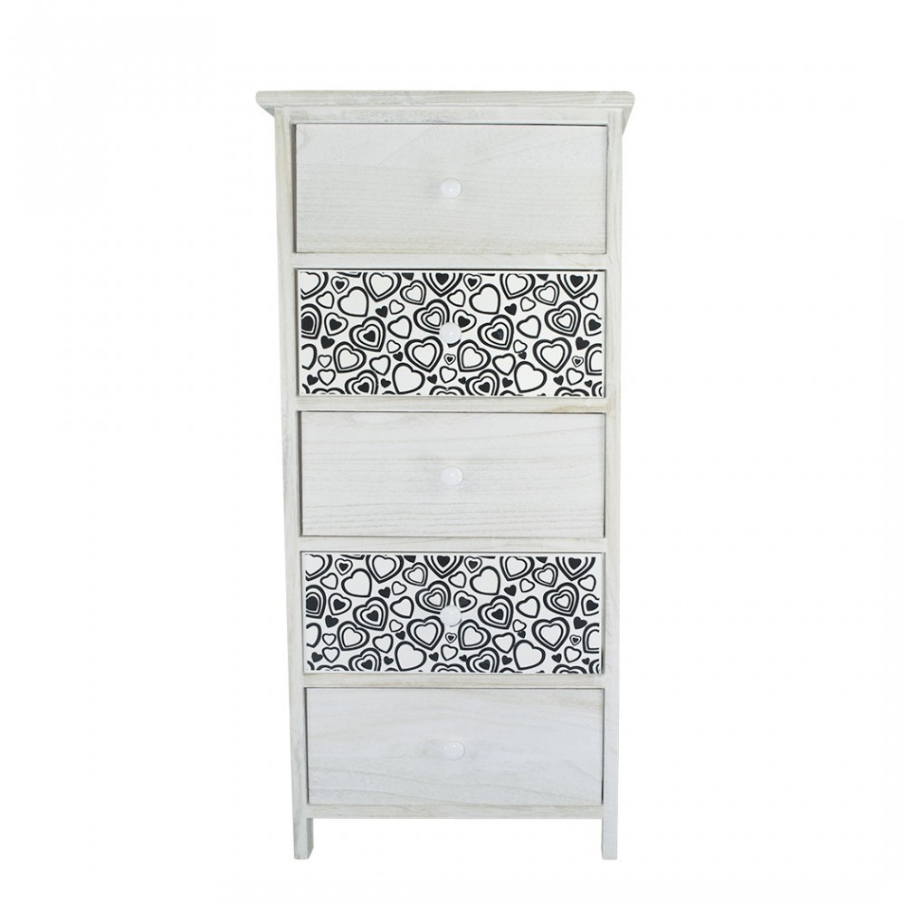 Armoire en bois blanc en forme de coeur poignée 398007 5 tiroirs 40x29xH90 cm