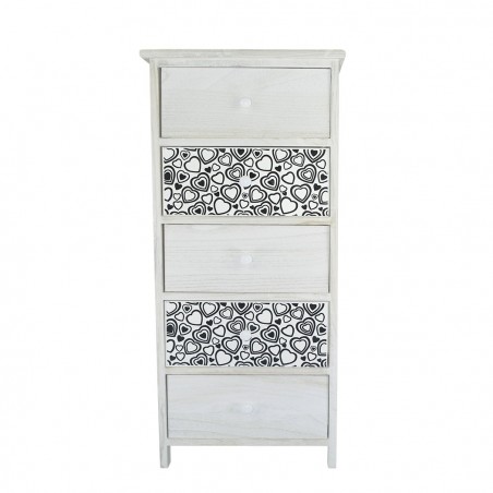 Armoire en bois blanc en forme de coeur poignée 398007 5 tiroirs 40x29xH90 cm