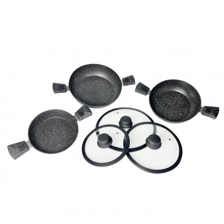 DGBAVARIA set poêles 17pz 20-24-28 cm 255028 NOIR poignées amovibles et louches