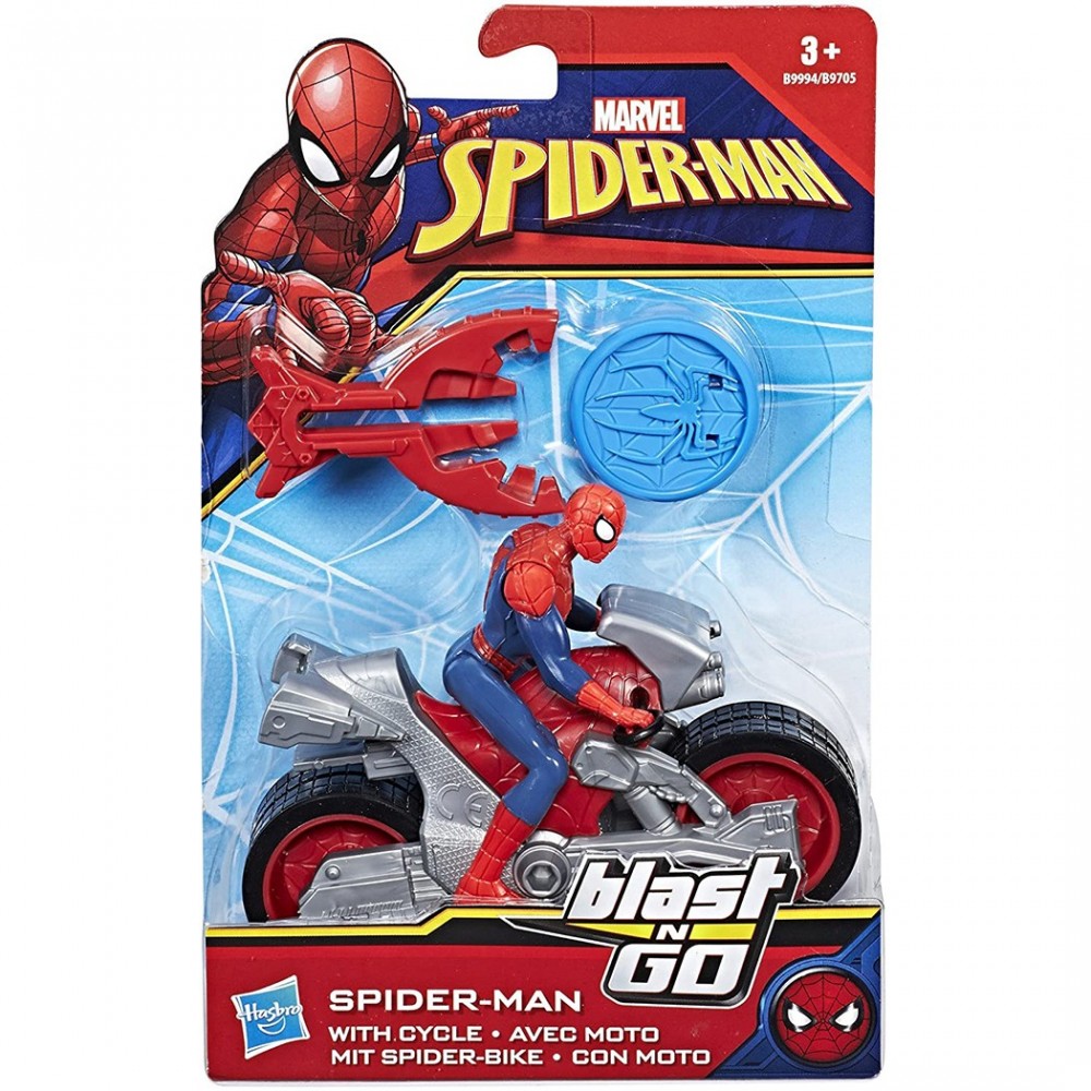 Marvel Spiderman Blast'n Go 458462 moto et projectile à tirer avec lanceur