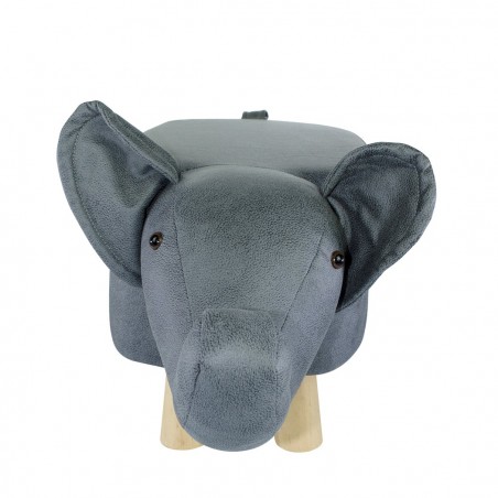 Pouf en tissu souple faux cuir 372027 en forme d’éléphant en bois 47x25xH28 cm