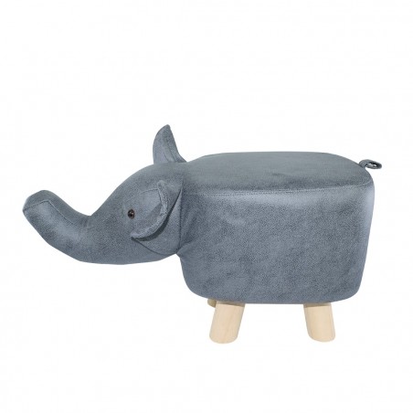 Pouf en tissu souple faux cuir 372027 en forme d’éléphant en bois 47x25xH28 cm