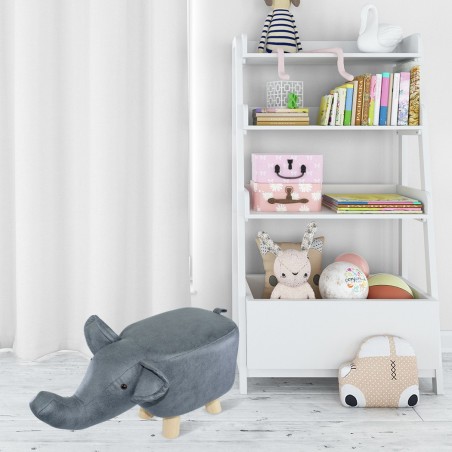 Pouf en tissu souple faux cuir 372027 en forme d’éléphant en bois 47x25xH28 cm