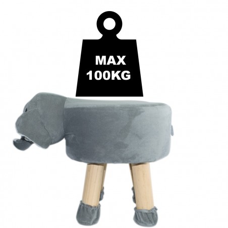 Pouf en tissu souple 372025 en forme d’éléphant en bois et tissu 40x27xH30 cm