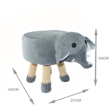 Pouf en tissu souple 372025 en forme d’éléphant en bois et tissu 40x27xH30 cm