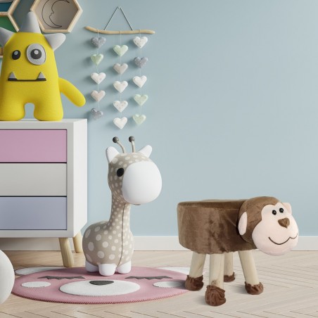 Pouf en tissu souple 372025 en forme de singe en bois et tissu 40x27xH30 cm