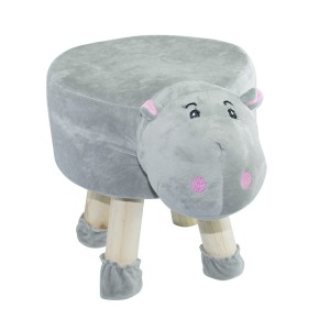 Pouf en tissu souple 372026 forme Hippopotame en bois et...