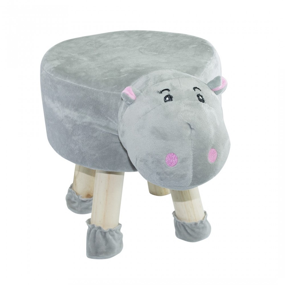 Pouf en tissu souple 372026 forme Hippopotame en bois et tissu 40x27xH40 cm