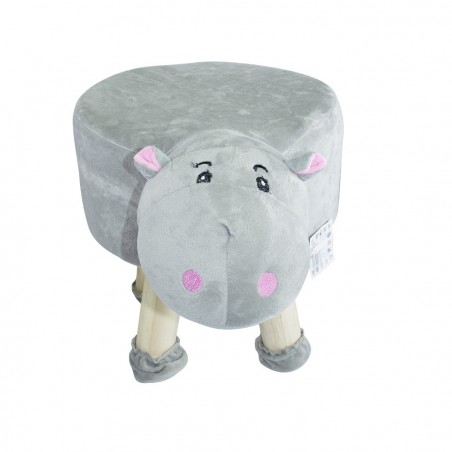Pouf en tissu souple 372026 forme Hippopotame en bois et tissu 40x27xH40 cm