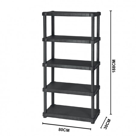 Étagère modulaire en plastique OCÉAN avec 5 étagères 30x80xH188 cm résine Noir