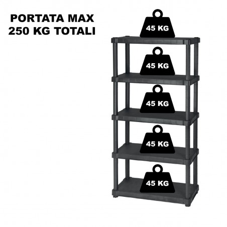 Étagère modulaire en plastique OCÉAN avec 5 étagères 30x80xH188 cm résine Noir