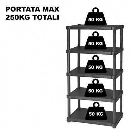 Étagère modulaire en plastique HELIOS avec 5 étagères 40x80xH188 cm résine Noir