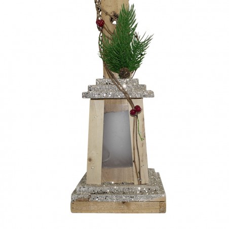 Lampadaire De Noël 293021 En Bois Paillettes Or Lanterne H85 Cm 15 Led Chaude