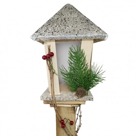 Lampadaire De Noël 293021 En Bois Paillettes Or Lanterne H85 Cm 15 Led Chaude
