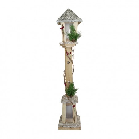 Lampadaire De Noël 293021 En Bois Paillettes Or Lanterne H85 Cm 15 Led Chaude