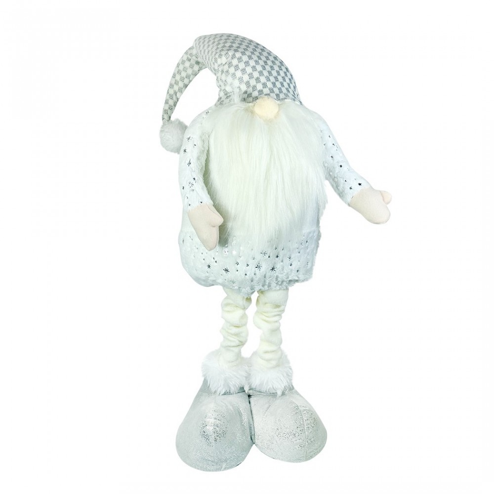 Gnome blanc avec barbe longue 383030 de 54cm avec hauteur réglable jusqu’à 105cm