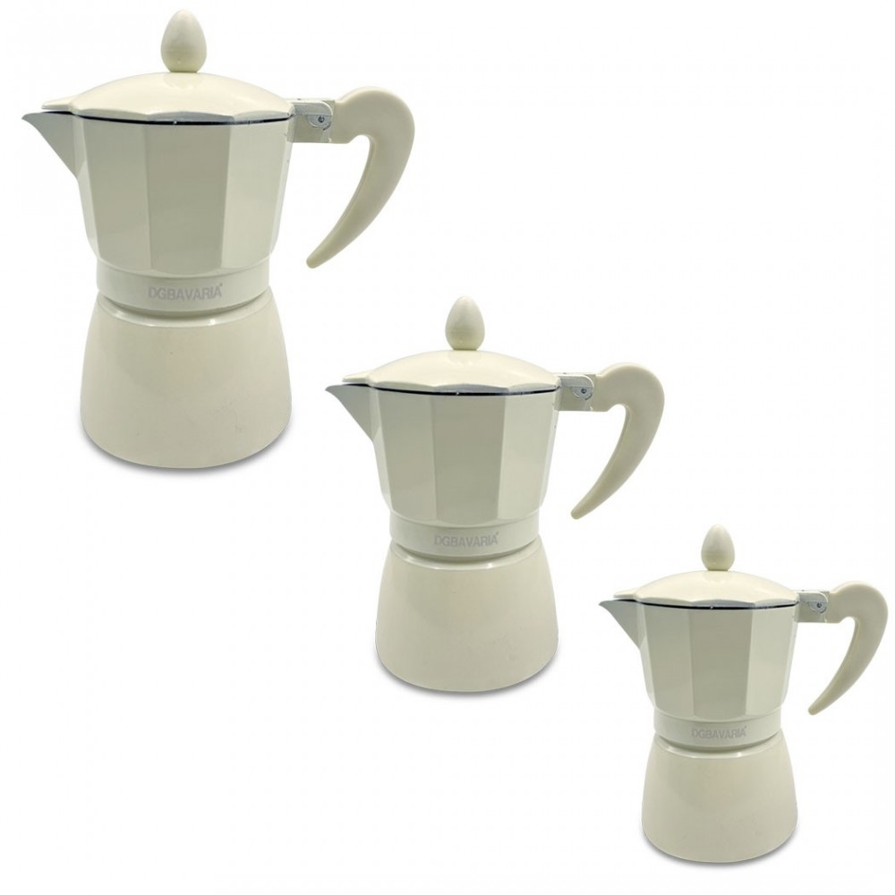 Set 3 cafetières BEIGE en aluminium art. 333025 anse soft touch 1-3-6 tasses