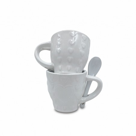 Service à café Felicia 100049 Pois coeurs céramique 6 tasses et 6 cuillères