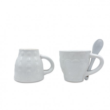 Service à café Felicia 100049 Pois coeurs céramique 6 tasses et 6 cuillères