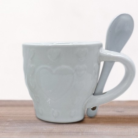 Service à café Felicia 100049 Pois coeurs céramique 6 tasses et 6 cuillères