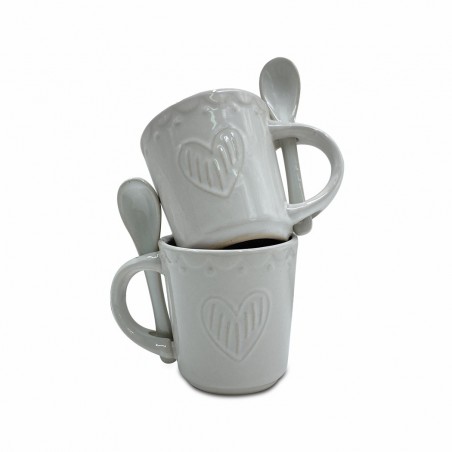 Service à café gamme Felicia 100044 coeurs céramique 6 tasses et 6 cuillères