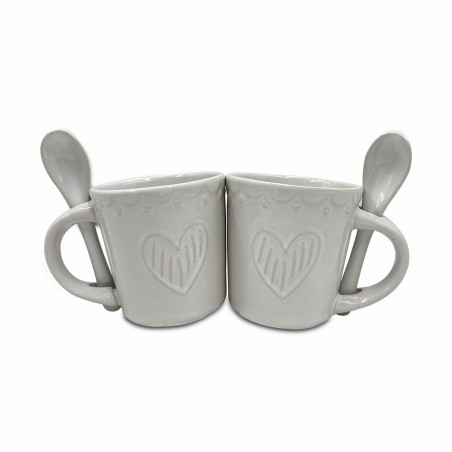 Service à café gamme Felicia 100044 coeurs céramique 6 tasses et 6 cuillères
