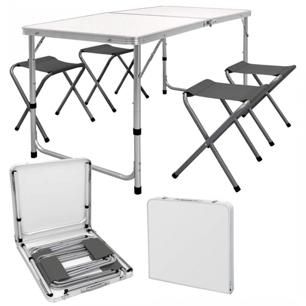 Table de pique-nique pliants et 4 tabourets AURORA repliable dans une valise