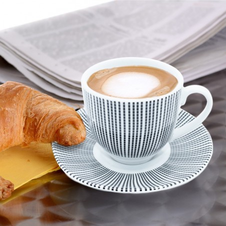 Set 6 tasses à café avec soucoupe à décor de rayures 270046 porcelaine