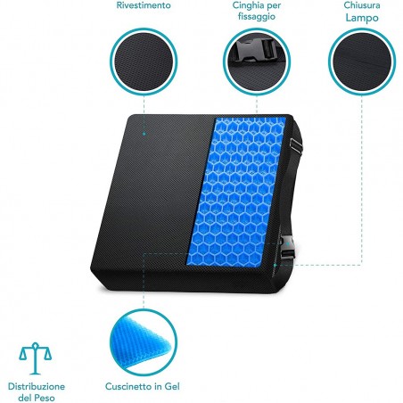 Coussin lombaire ergonomique en gel respirable 210542 pour le dos 33x30x7 cm