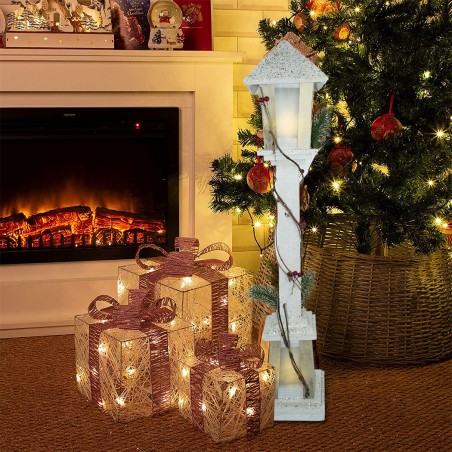 Lampe de Noël 293022 à paillettes en bois blanc h85 cm 15 led lumière chaude