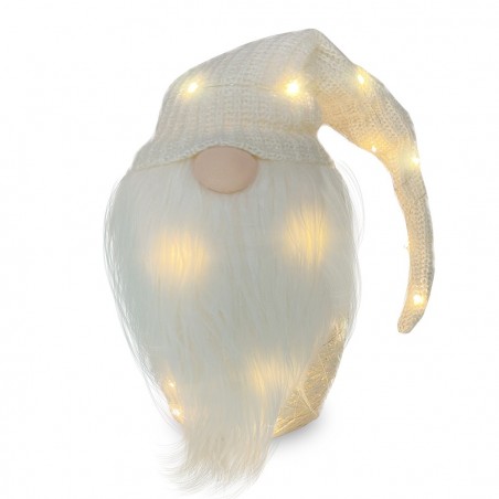 Gnome avec chapeau 308034 CREME de 104 cm avec mini lucioles et barbe en vinyle