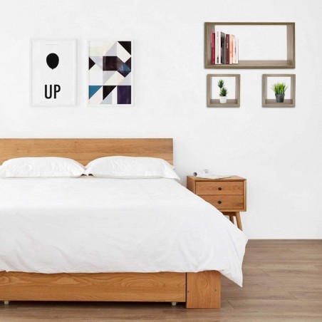 Set de 3 étagères cube et rectangle en bois NATURAL 547137 acc. de montage