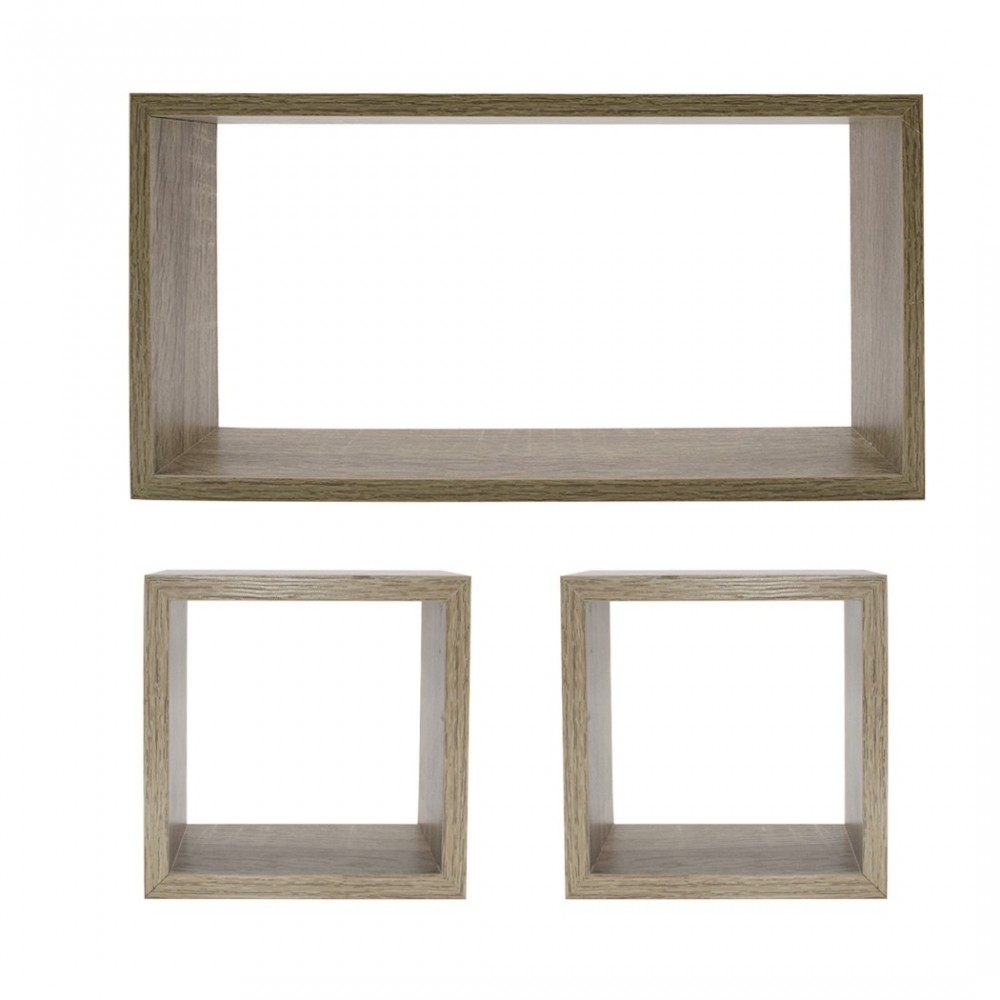 Set de 3 étagères cube et rectangle en bois NATURAL 547137 acc. de montage