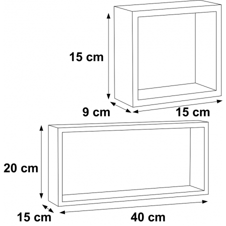 Set de 3 étagères cube et rectangle en bois NATURAL 547137 acc. de montage