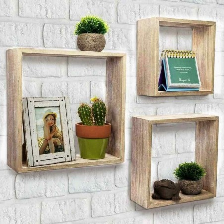 Set de 3 étagères cube en bois NATUREL 547076 avec accessoires de montage