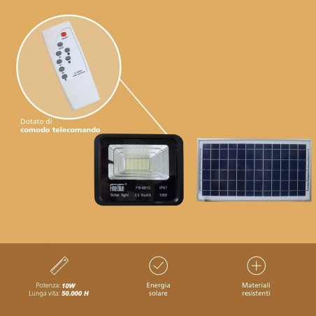 Projecteur led avec charge solaire 10W étanche IP67 FB-8810 6500K lumière froide