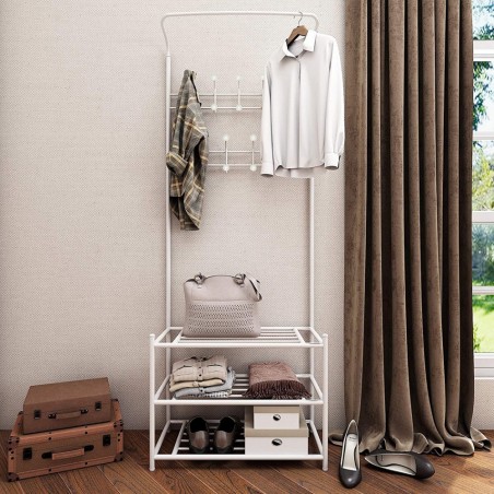 Stand avec porte-vêtements blanc pour le couloir 3 étagères 65x29xH190 cm
