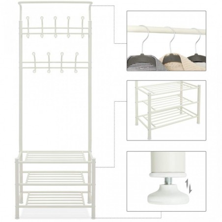 Stand avec porte-vêtements blanc pour le couloir 3 étagères 65x29xH190 cm