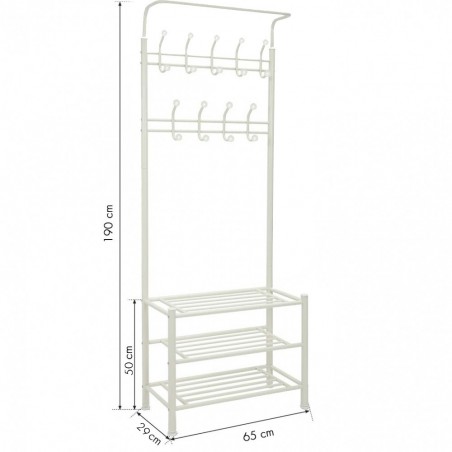 Stand avec porte-vêtements blanc pour le couloir 3 étagères 65x29xH190 cm