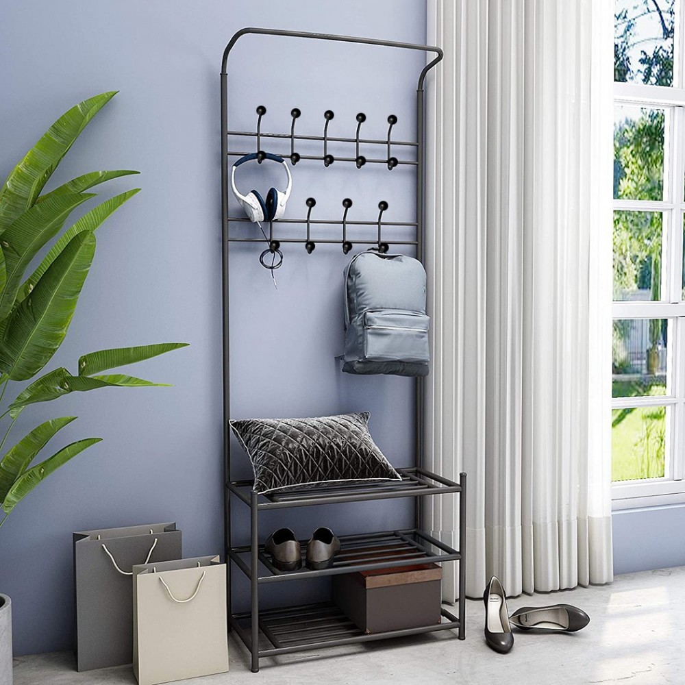Portemanteau NOIR avec porte-chaussures pour le...