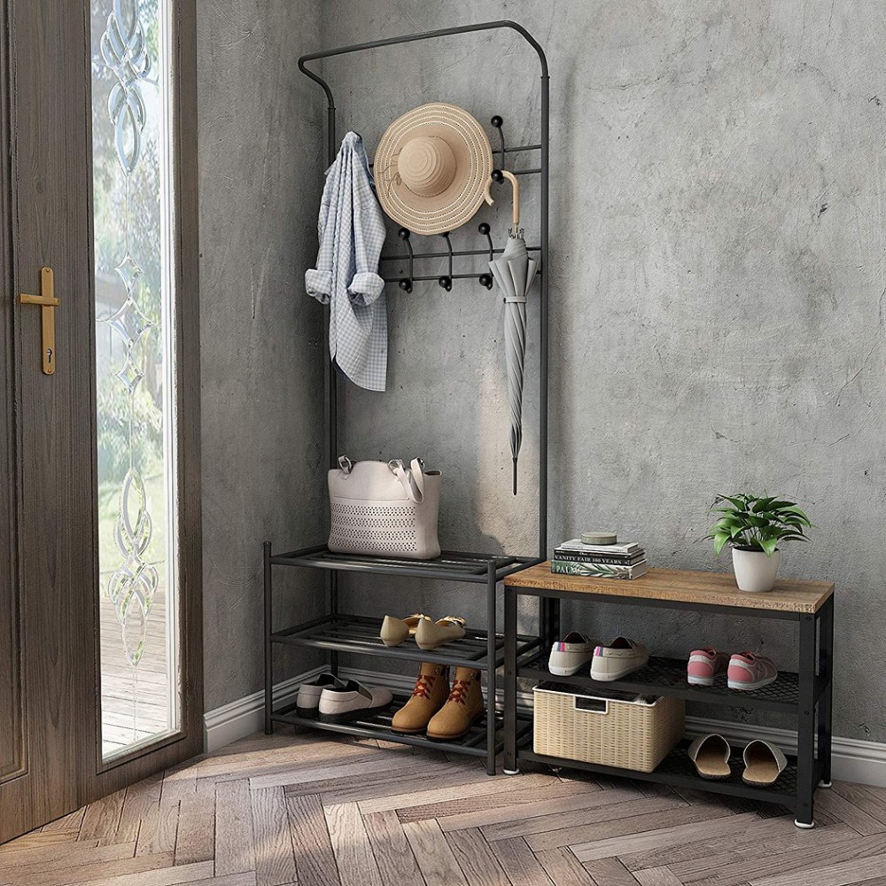 Portemanteau NOIR avec porte-chaussures pour le...