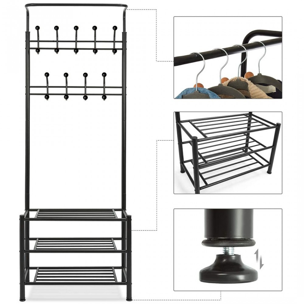 Portemanteau NOIR avec porte-chaussures pour le...