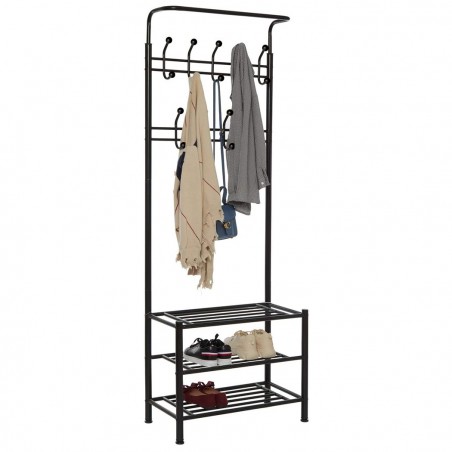 Portemanteau NOIR avec porte-chaussures pour le couloir 3 étagères 65x29xH190 cm
