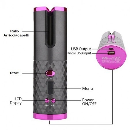 Fer à friser automatique sans fil 945126 Boucles Ondulations USB Rechargeable