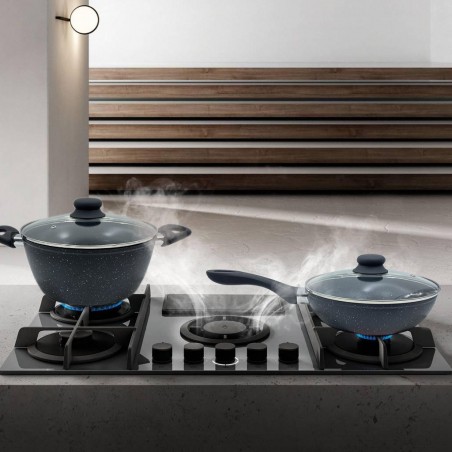 Batterie 14 pcs DGBAVARIA 255019 casseroles poêles en pierre avec louches NOIR