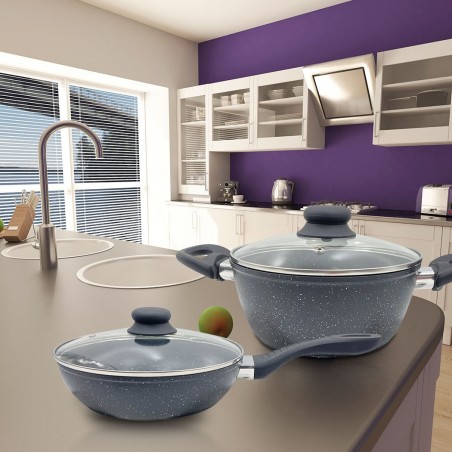 Batterie 14 pcs DGBAVARIA 255019 casseroles poêles en pierre avec louches NOIR